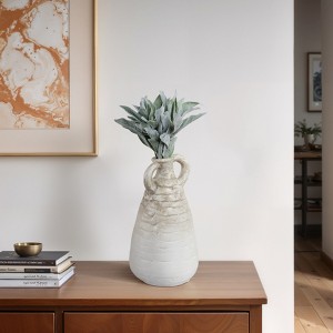 Modern Terracotta Vase - Handcrafted Decorative Amphora - Ceramic Accent for Home & Office Decor - Living Room, Bedroom, & Tabletop - 18" Ivory & Tan - 1 of 4