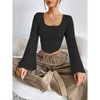 Coolmee Women's Bell Long Sleeve Crop Tops Square Neck Ribbed Slim Fitted Shirts Casual Basic Tees - 3 of 4