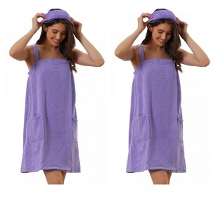 INSPIRE CHIC Women's 2 Pcs Sleeveless Towel Wrap Robe with Strap for Shower - 1 of 4