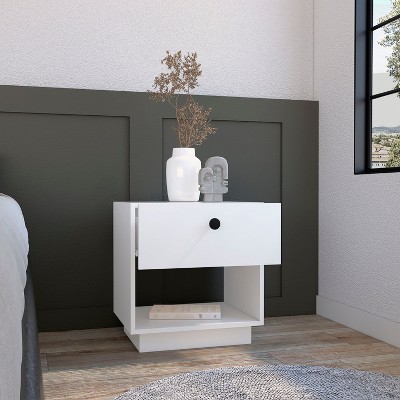 Vynxaria 19"H Single Drawer Nightstand with Open Shelf - Elegant White Design