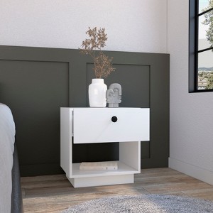 Vynxaria 19"H Single Drawer Nightstand with Open Shelf - Elegant White Design - 1 of 4
