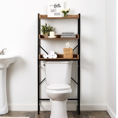 Natural MDF and Iron Over-the-Toilet Storage Tower