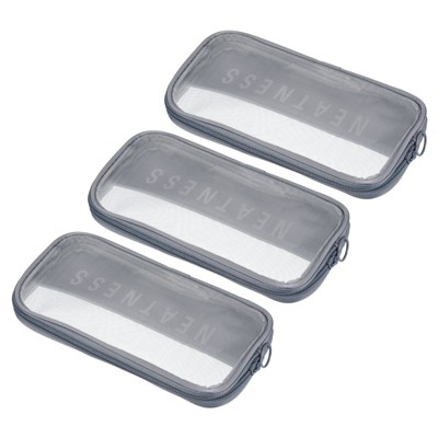 Unique Bargains Nylon Mesh Zipper Portable Travel Storage Makeup Bag 3 Pcs