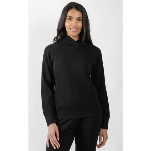 90 Degree By Reflex Womens Casual Fit Long Sleeve Hooded Basic Sweatshirt -  Black Large