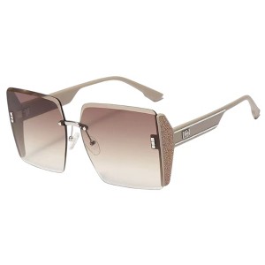 Anna-Kaci Oversized Square Shield Sunglasses with Rimless Lens Design and Wide Temples for Bold Streetwear Looks - Gray Brown - 1 of 2
