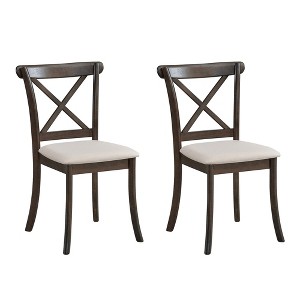 VYNXARIA Wooden X Back Dining Chairs Set of 2, Modern Fabric Upholstered Kitchen Side 2PC Chairs,Brown - 1 of 4
