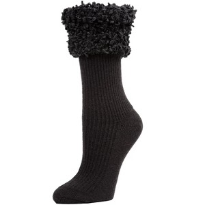 Memoi Women's Elegant Rib Cuffed Plush Crew Socks - 1 of 2