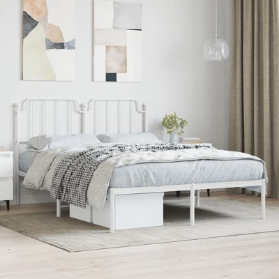 vidaXL Metal Bed Frame with Headboard White 53.1 in.x74.8 in.