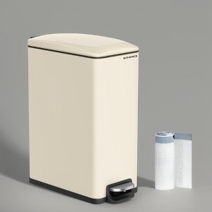 Slim Trash Can, 12.7-Gal (48 L) Garbage Can for Narrow Spaces with Soft-Close Lid, Stainless Steel, 15 Trash Bags Included - 1 of 3