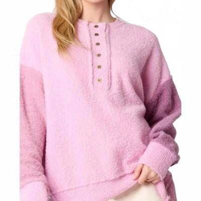 Women's Be Free Henley Sweater - Peach Love L