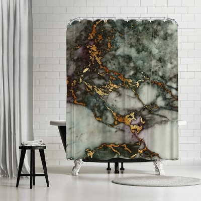 Americanflat Luxury Green And Gold Glitter Gem Agate And Marble Texture Square by Grab My Art 71" x 74" Shower Curtain