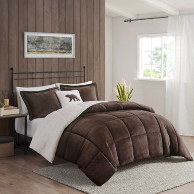 Sapphtopaz 4-Piece Full/Queen Sheet Set, Plush Alternative Comforter Set, Sheets Queen Size Bed Set, Bedding with Decorative Pillow -Brown & Ivory