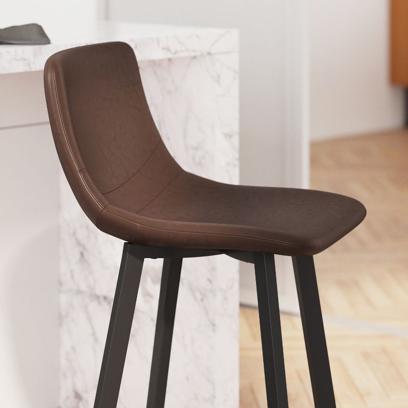 Merrick Lane Set of 2 Modern Upholstered Stools with Contoured, Low Back Bucket Seats and Iron Frames, 3 of 10