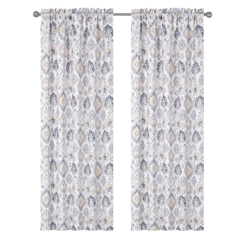 Kate Aurora Contemporary Influencer 2 Piece Water Color Damask Medallion Rod Pocket Window Curtain Panels, 1 of 7