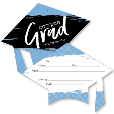 Big Dot of Happiness Light Blue Grad - Best is Yet to Come - Shaped Fill-in Invitations - Grad Party Invitation Cards with Envelopes - Set of 12