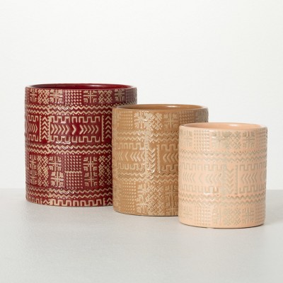Sullivans 5", 5.5" & 6.25" Aztec Tribal Pattern Pot Set of 3, Multicolored
