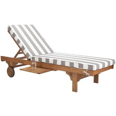 Transitional White Eucalyptus Outdoor Chaise Lounge with Cushions
