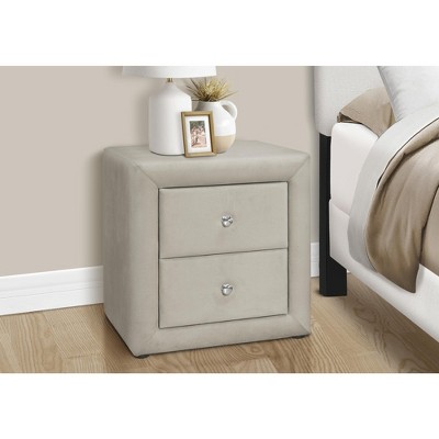 Vynxaria Art Deco-Inspired Fully Upholstered Nightstand - Chrome Legs, Crystal-Like Knobs, Glass Top, Bedroom Furniture
