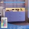 Dresser for Bedroom with LED Light & Charging Station, 6 Drawers Wooden Dressers with Open Space, Modern Chest of Double Wide Drawers White - 3 of 4