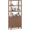 71" 5-Tier Mid-Century Bookcase with Doors Thick Wood Display Cabinet Freestanding Storage Shelf - 2 of 4