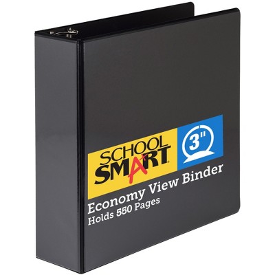 School Smart Round Ring View Binder, Polypropylene, 3 Inches, Black