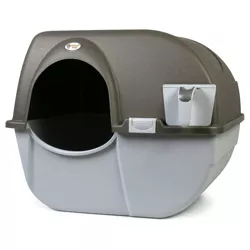 Omega Paw Roll 'n Clean Plastic Indoor Outdoor Automatic Self Cleaning Litter Box for Regular Sized Cats, Generation 5, Pewter