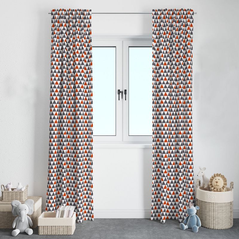 Bacati - Triangles Orange/Gray Cotton Printed Single Window Curtain Panel, 2 of 5