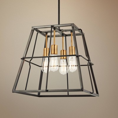 Bronze and Brass 4-Light Industrial Pendant Chandelier