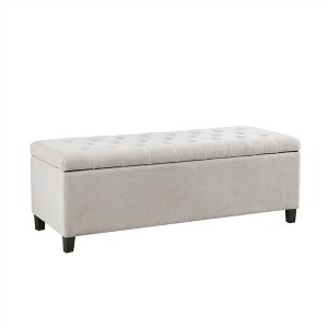 XINGHANZHENXUAN Tufted Upholstered Storage Bench, Soft Close Lid, Button Detail & Espresso Wood Legs, Bedroom or Living Room - 1 of 4