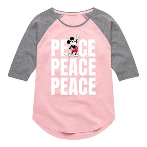 Girls' - Disney - Mickey Peace Shirt Tail Raglan Graphic T-shirt - 1 of 3