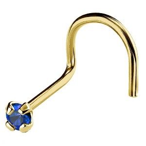 Jewelry Avalanche 22G 14K Gold Nose Screw Nose Stud with Blue Sapphire Gemstone - 1 of 2