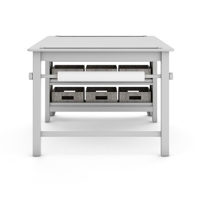 Gray Wooden Kids' Art Table and Stool Set with Storage