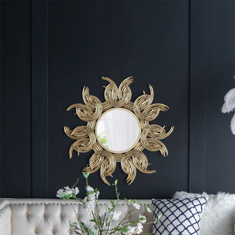 Zona Sunburst Metal Decorative Mirror with Gold Finish, Boho Wall Decor Sun Mirror for Living Room Bathroom Entryway-The Pop Home, 5 of 8