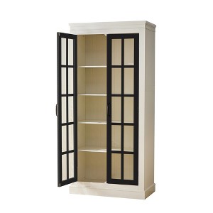 Gulches 71.2'' Freestanding Farmhouse Pantry Cabinet, White & Black Glass Door Display Cabinet with Adjustable Shelves for Hallway - 1 of 4