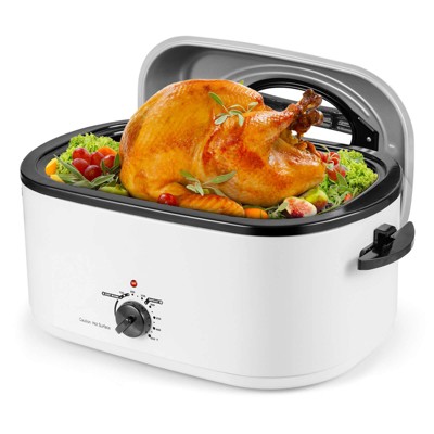 Costway 22 QT Electric Roaster Oven with Visible & Self-Basting Lid, Removable Pan & Rack Navy/Silver/White