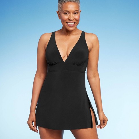 Women's V-neck Side Slit One Piece Swimsuit - Aqua Green® : Target