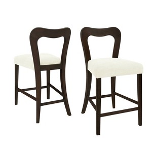 Christopher Knight Home Set of 2 Alice Rubberwood Upholstered with Curved Open Back Counter Height Barstools Beige/Dark Brown - 1 of 4