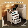 GALAXHERO Modern Farmhouse End Table – Nightstand with USB Charging Station, 2 Storage Drawers & Open Shelf - 3 of 4
