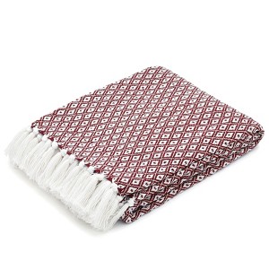 Americanflat Omala Throw Blanket in Maroon and White Mini Diamond - 100% Cotton with Fringe - 50" x 60" - 1 of 4