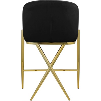 Velvet-Clad Black Counter Stool with Gold Metal Frame, 38" Height