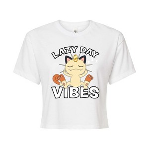 Women's - Pokémon - Lazy Day Vibes Meowth Cropped Graphic T-Shirt - 1 of 4