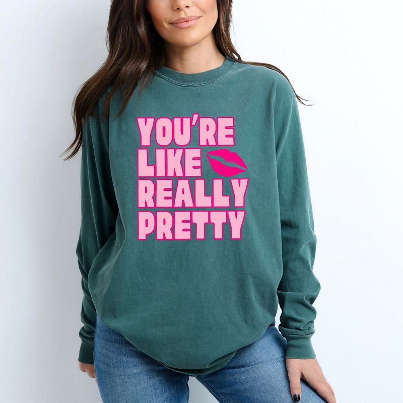 Simply Sage Market Women's You're Like Really Pretty Lips Long Sleeve Garment Dyed Tee, 3 of 5
