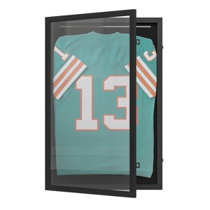 Merrick Lane Baylock Jersey Display Case with Solid Pine Wood Frame, UV Treated Acrylic Window, Fabric Backing Board, and Anti-Theft Lock - 1 of 4