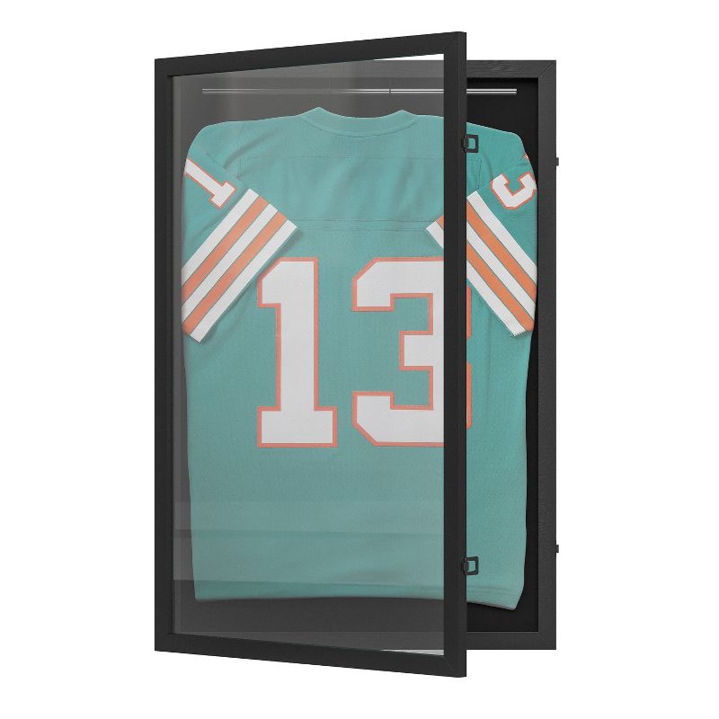 Merrick Lane Jersey Display Case with Solid Pine Wood Frame, Fabric Backing Board, and Anti-Theft Lock, 1 of 14