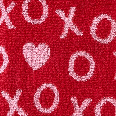Red and Pink Cotton Microfiber Xs and Os Hand Towels Set