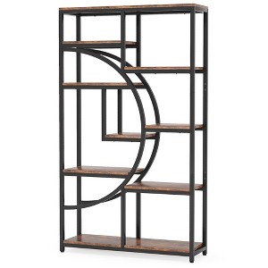 Resenkos Bookshelf, Bookcase Standing Shelf Unts,Freestanding Bookshelf, 68.9" Etagere Bookcase with 9 Open Shelves,Rustic Brown & Black - 1 of 4