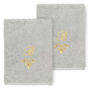 Linum Home Textiles 100% Turkish Cotton MONICA Gold Thread 2PC Embellished Washcloth Set - 1 of 3