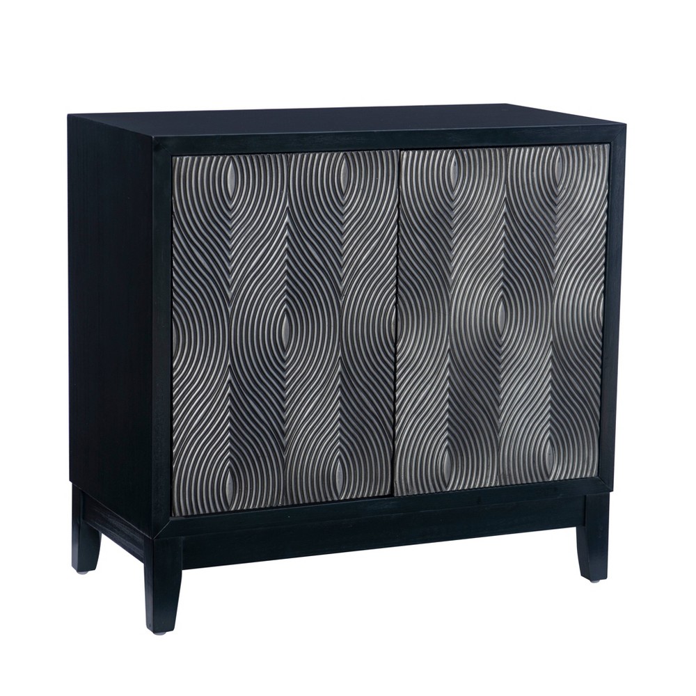 Powell Buchanan Solid Wood Accent Cabinet: Rubberwood & Pine Veneer, Magnetic Doors