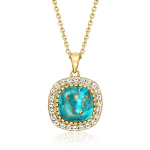 Ross-Simons Turquoise and 1.10 ct. t.w. White Topaz Pendant Necklace in 18kt Gold Over Sterling Size 18 - 1 of 3