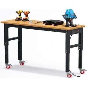 60" Garage Work Bench with Wheels, GarveeTech Adjustable Height Solid Wood Table, Max 2200 LBS Capacity Heavy-Duty Work Station for Garage and Home. - 1 of 4
